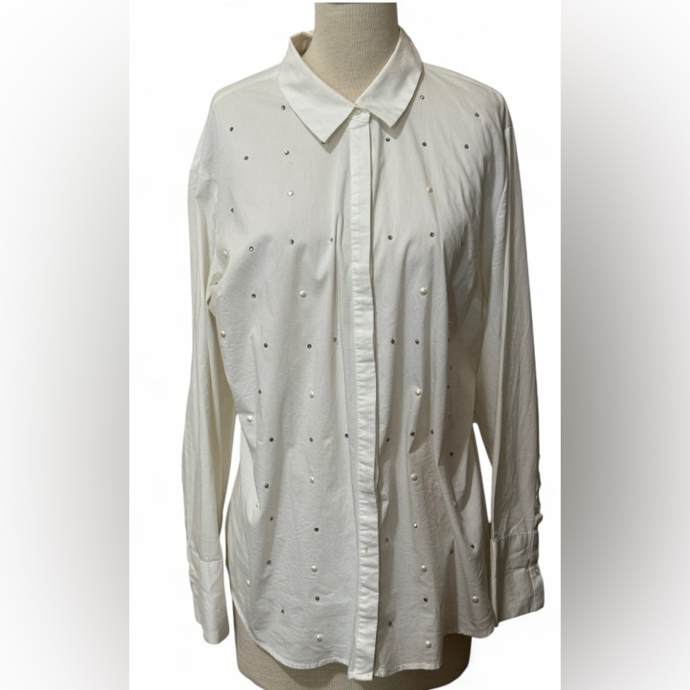 NY & Co 7th Avenue Design Studio White Pearl Button Blouse Women’s XL